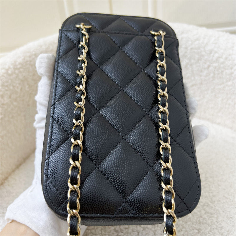 Chanel Zippy Phone Holder with Chain in Black Caviar LGHW