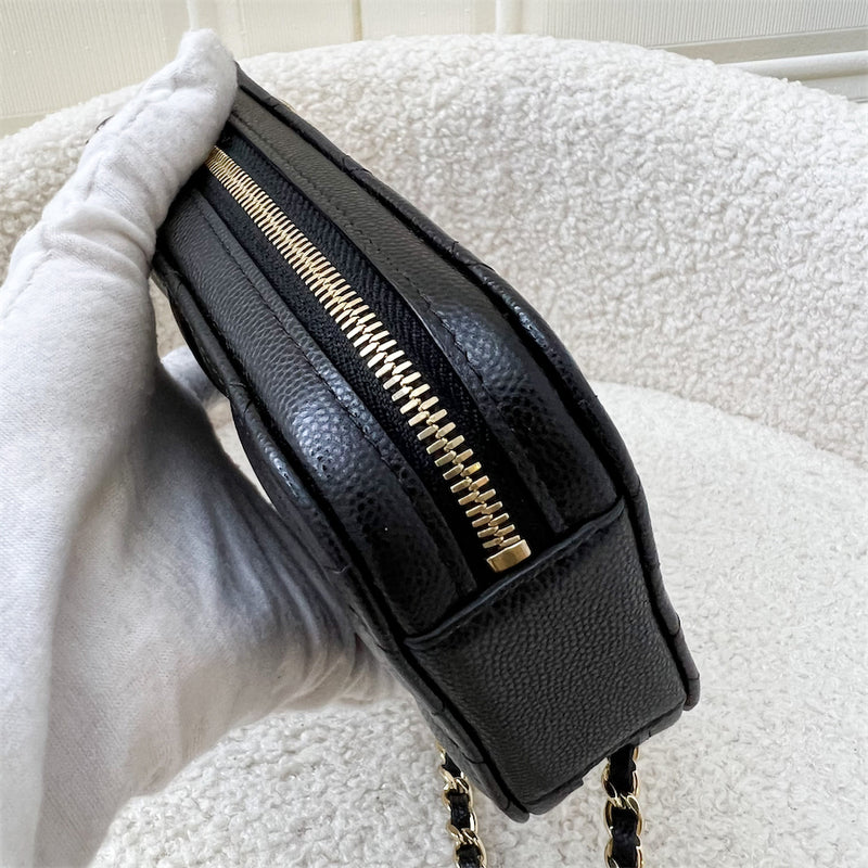 Chanel Zippy Phone Holder with Chain in Black Caviar LGHW