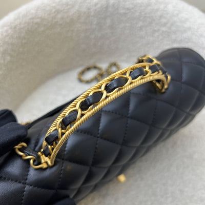 Chanel 23K Small Flap with Top Handle in Black Lambskin and AGHW (Model: AS4408)
