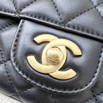 Chanel 23K Small Flap with Top Handle in Black Lambskin and AGHW (Model: AS4408)