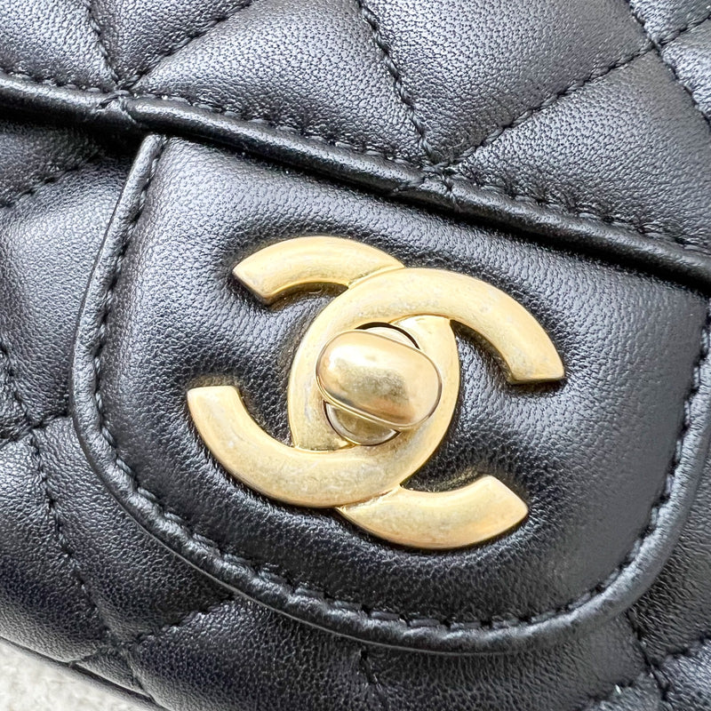 Chanel 23K Small Flap with Top Handle in Black Lambskin and AGHW (Model: AS4408)