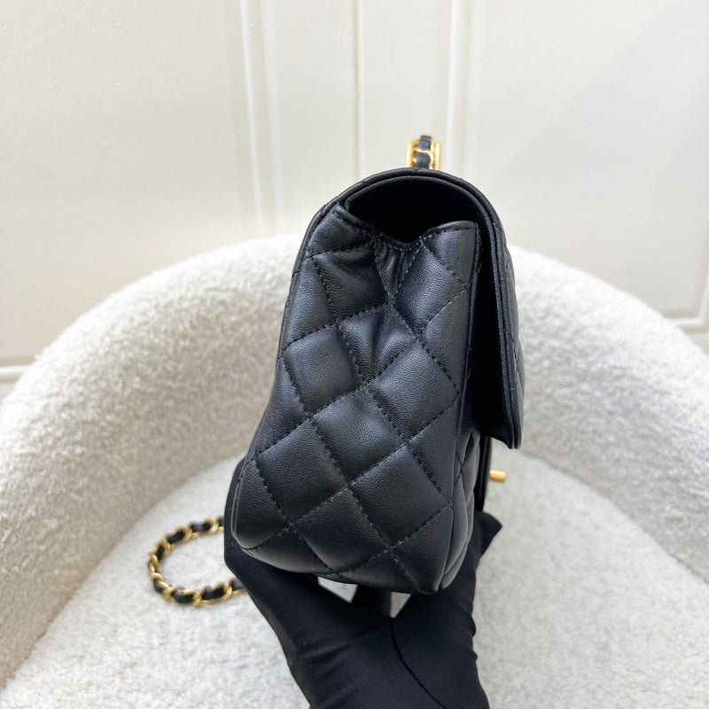 Chanel 23K Small Flap with Top Handle in Black Lambskin and AGHW (Model: AS4408)