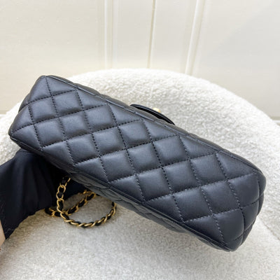 Chanel 23K Small Flap with Top Handle in Black Lambskin and AGHW (Model: AS4408)