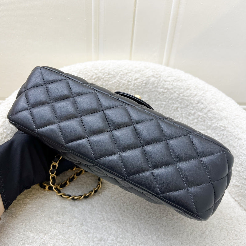 Chanel 23K Small Flap with Top Handle in Black Lambskin and AGHW (Model: AS4408)