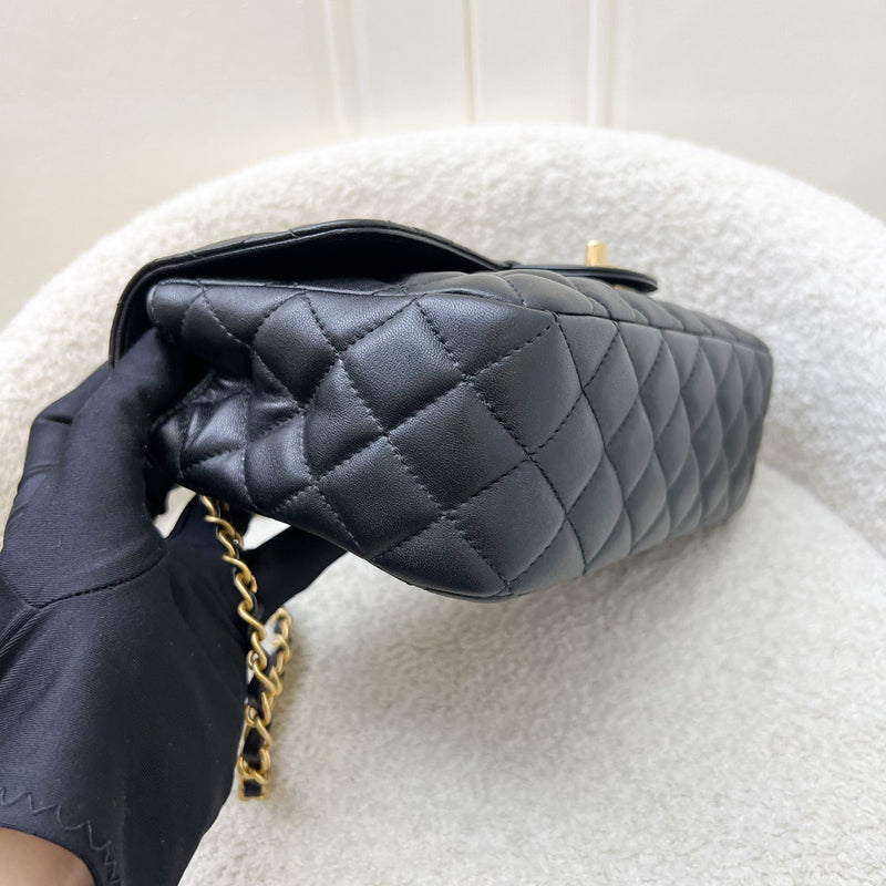 Chanel 23K Small Flap with Top Handle in Black Lambskin and AGHW (Model: AS4408)