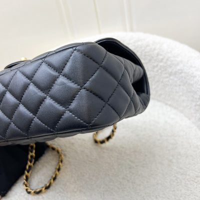Chanel 23K Small Flap with Top Handle in Black Lambskin and AGHW (Model: AS4408)