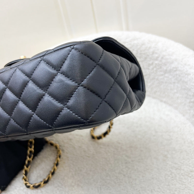 Chanel 23K Small Flap with Top Handle in Black Lambskin and AGHW (Model: AS4408)