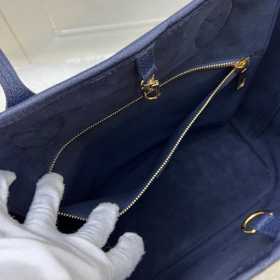LV Neverfull MM Tote in Navy Giant Monogram Empreinte Leather and GHW (With Attached Pouch)