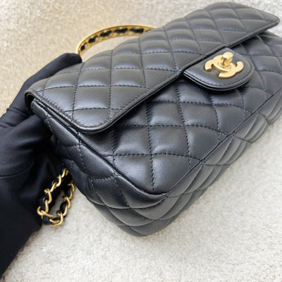 Chanel 23K Small Flap with Top Handle in Black Lambskin and AGHW (Model: AS4408)