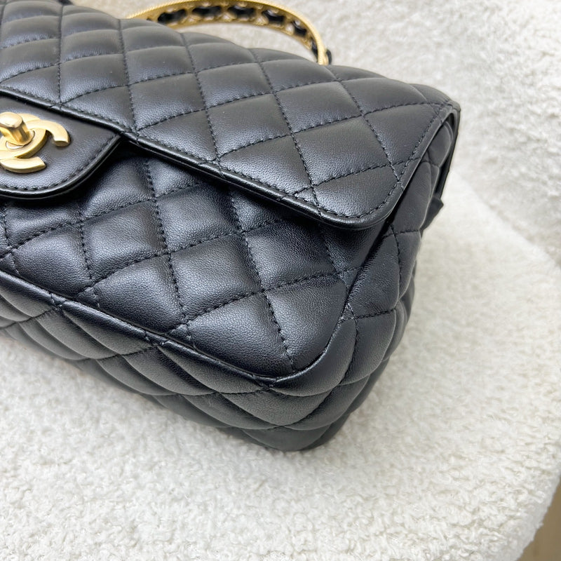 Chanel 23K Small Flap with Top Handle in Black Lambskin and AGHW (Model: AS4408)