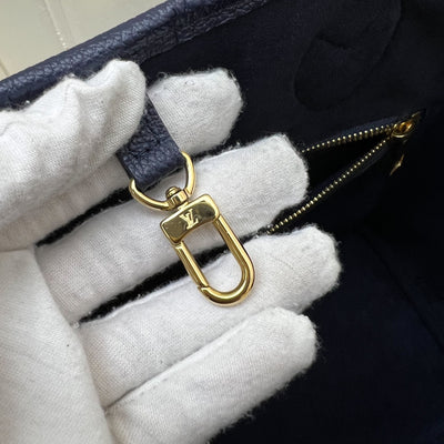 LV Neverfull MM Tote in Navy Giant Monogram Empreinte Leather and GHW (With Attached Pouch)