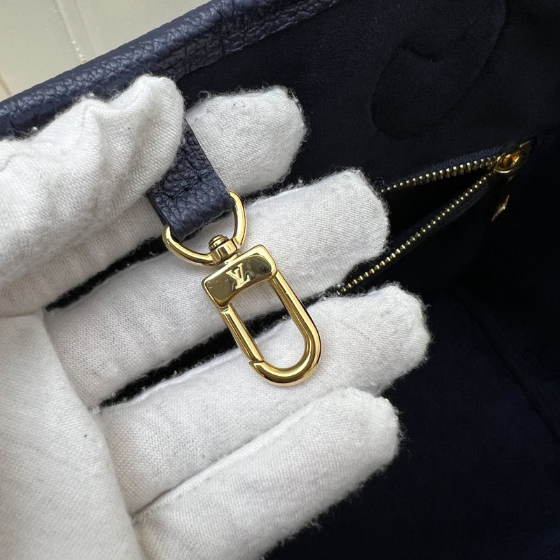 LV Neverfull MM Tote in Navy Giant Monogram Empreinte Leather and GHW (With Attached Pouch)