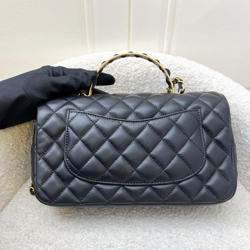 Chanel 23K Small Flap with Top Handle in Black Lambskin and AGHW (Model: AS4408)