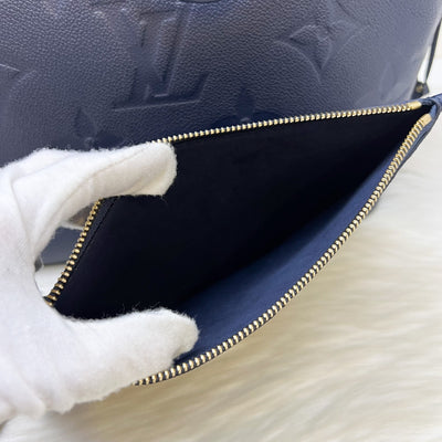 LV Neverfull MM Tote in Navy Giant Monogram Empreinte Leather and GHW (With Attached Pouch)