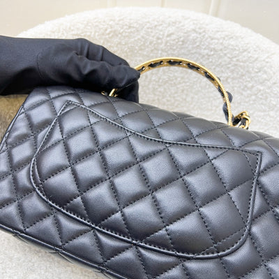Chanel 23K Small Flap with Top Handle in Black Lambskin and AGHW (Model: AS4408)