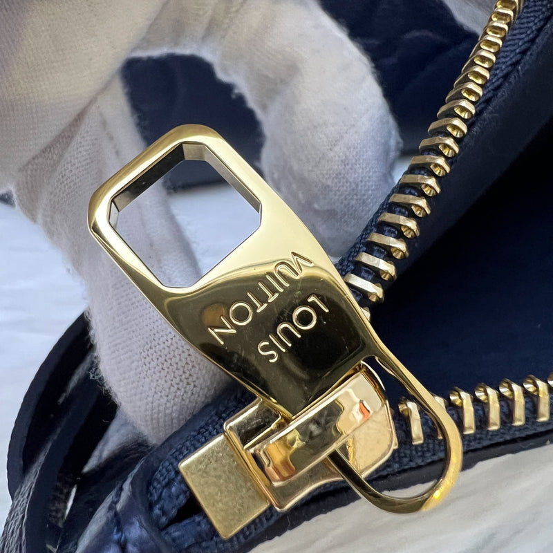 LV Neverfull MM Tote in Navy Giant Monogram Empreinte Leather and GHW (With Attached Pouch)