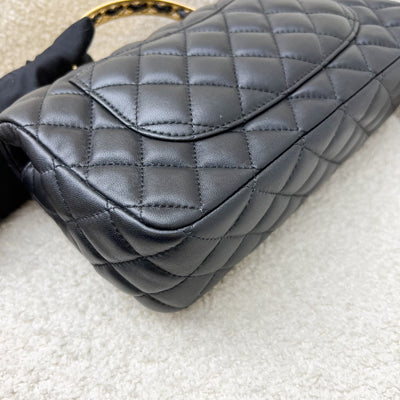 Chanel 23K Small Flap with Top Handle in Black Lambskin and AGHW (Model: AS4408)
