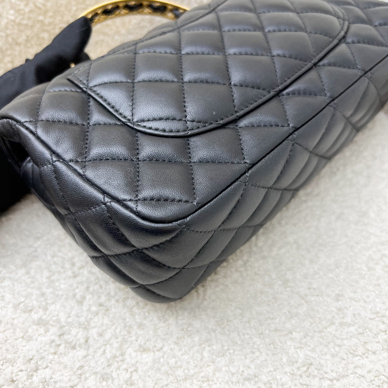Chanel 23K Small Flap with Top Handle in Black Lambskin and AGHW (Model: AS4408)