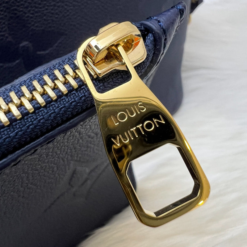 LV Neverfull MM Tote in Navy Giant Monogram Empreinte Leather and GHW (With Attached Pouch)