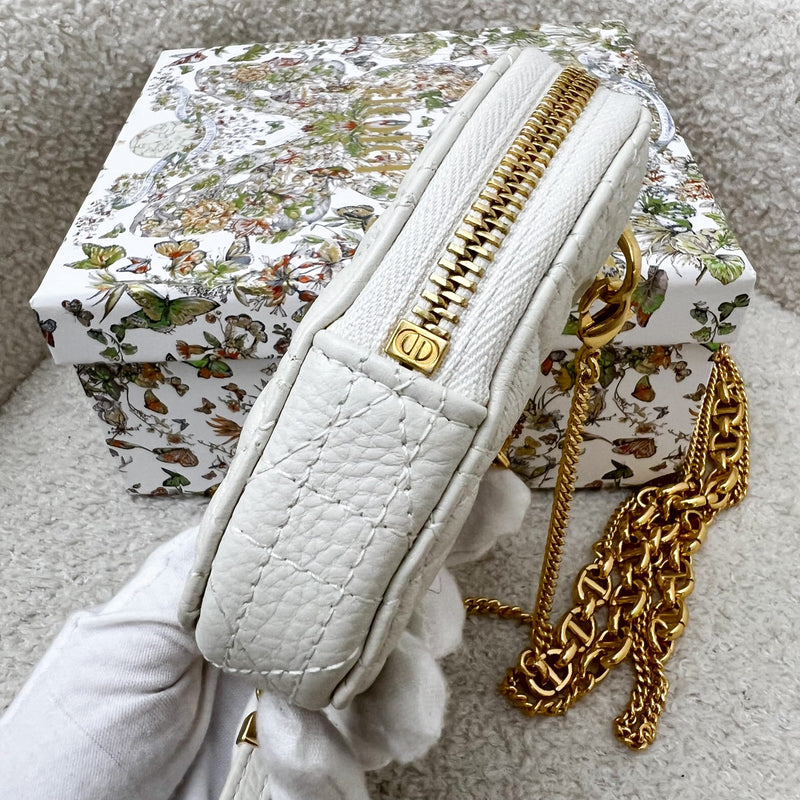 Dior Caro Heart Pouch with Chain in White Calfskin and GHW