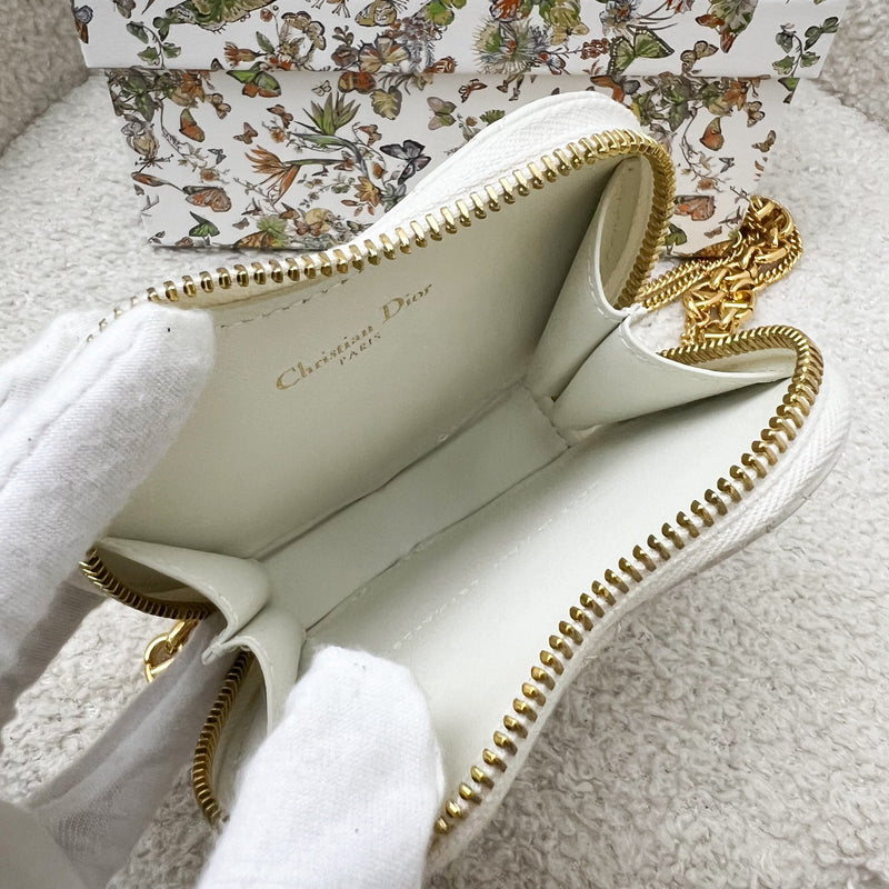 Dior Caro Heart Pouch with Chain in White Calfskin and GHW