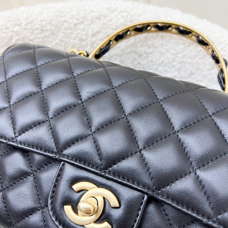Chanel 23K Small Flap with Top Handle in Black Lambskin and AGHW (Model: AS4408)