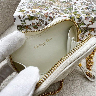 Dior Caro Heart Pouch with Chain in White Calfskin and GHW