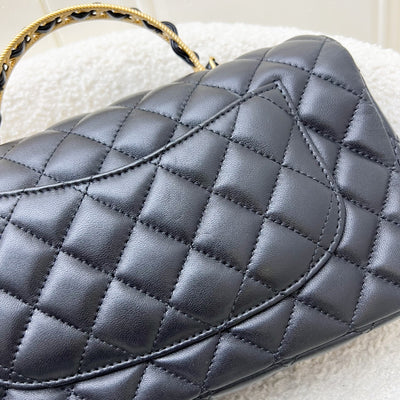 Chanel 23K Small Flap with Top Handle in Black Lambskin and AGHW (Model: AS4408)