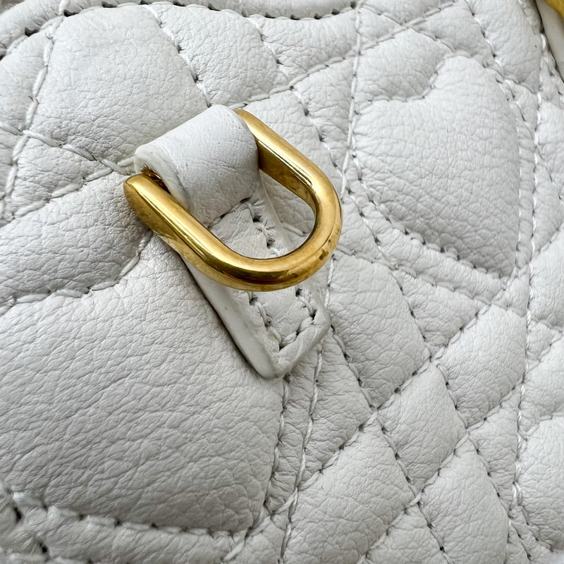 Dior Caro Heart Pouch with Chain in White Calfskin and GHW