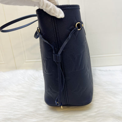LV Neverfull MM Tote in Navy Giant Monogram Empreinte Leather and GHW (With Attached Pouch)