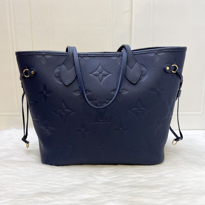 LV Neverfull MM Tote in Navy Giant Monogram Empreinte Leather and GHW (With Attached Pouch)