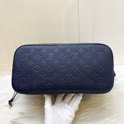 LV Neverfull MM Tote in Navy Giant Monogram Empreinte Leather and GHW (With Attached Pouch)