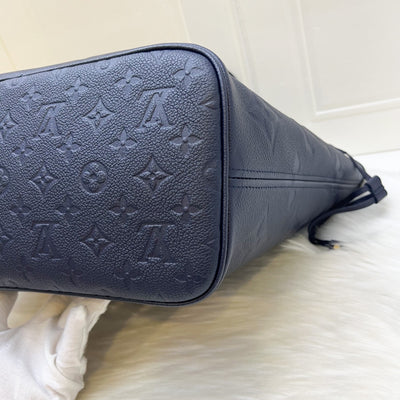 LV Neverfull MM Tote in Navy Giant Monogram Empreinte Leather and GHW (With Attached Pouch)