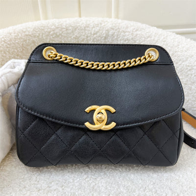 Chanel Mini Curved Flap Bag in Black Leather and AGHW