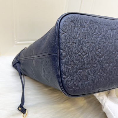 LV Neverfull MM Tote in Navy Giant Monogram Empreinte Leather and GHW (With Attached Pouch)