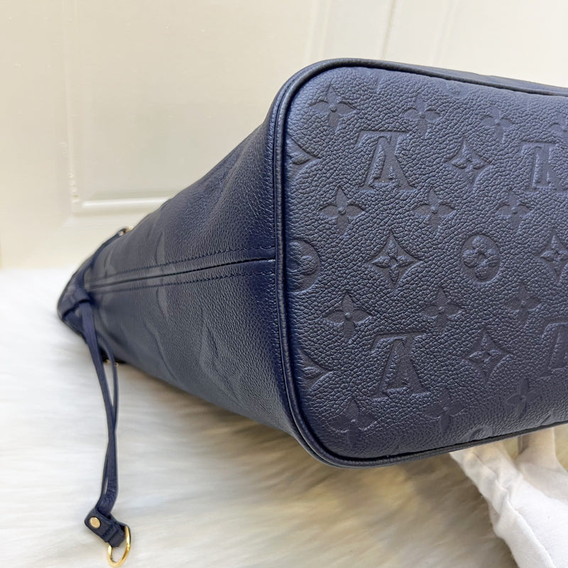 LV Neverfull MM Tote in Navy Giant Monogram Empreinte Leather and GHW (With Attached Pouch)