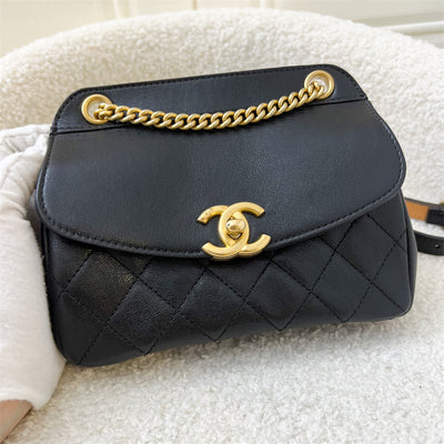 Chanel Mini Curved Flap Bag in Black Leather and AGHW