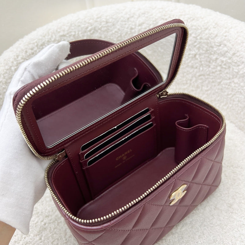 Chanel Top Handle Small Vanity in Burgundy Lambskin and AGHW