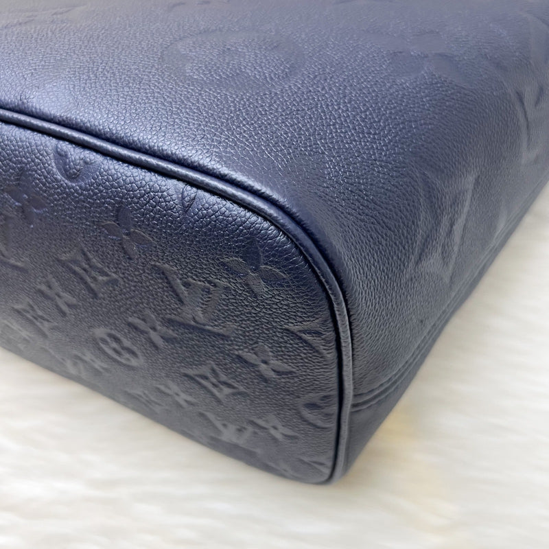 LV Neverfull MM Tote in Navy Giant Monogram Empreinte Leather and GHW (With Attached Pouch)
