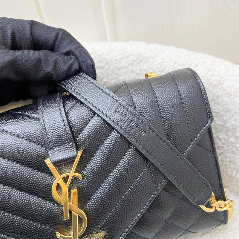 Saint Laurent YSL Small Envelope Flap in Quilted Grain De Poudre Embossed Black Leather and GHW