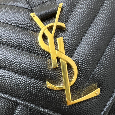 Saint Laurent YSL Small Envelope Flap in Quilted Grain De Poudre Embossed Black Leather and GHW