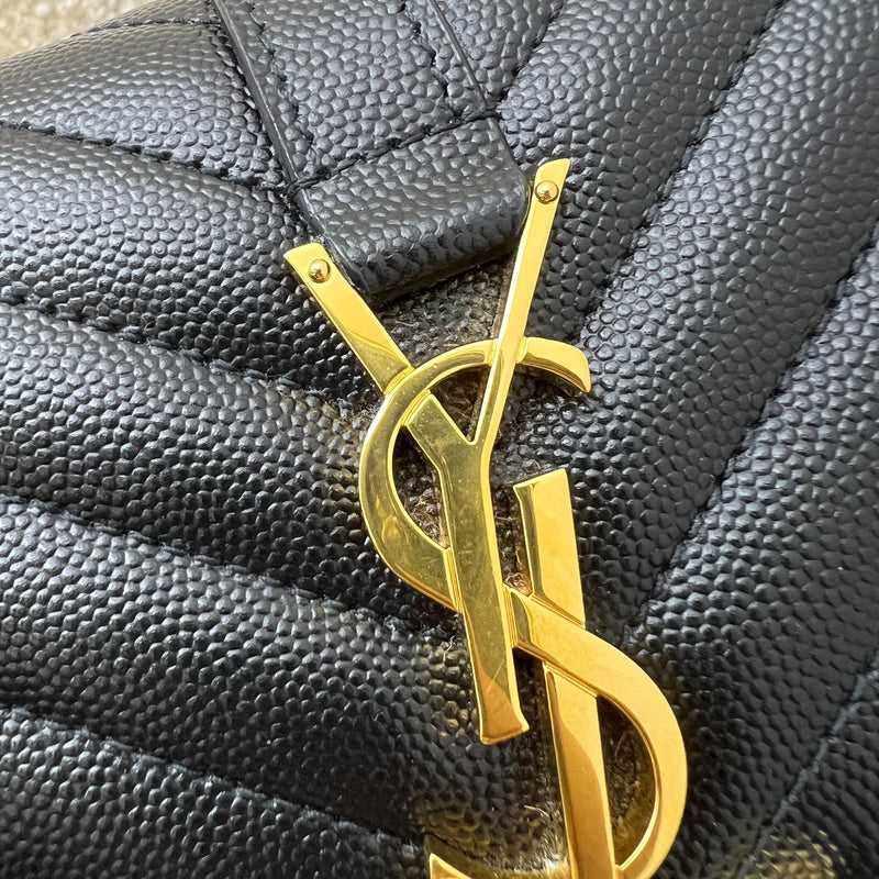 Saint Laurent YSL Small Envelope Flap in Quilted Grain De Poudre Embossed Black Leather and GHW