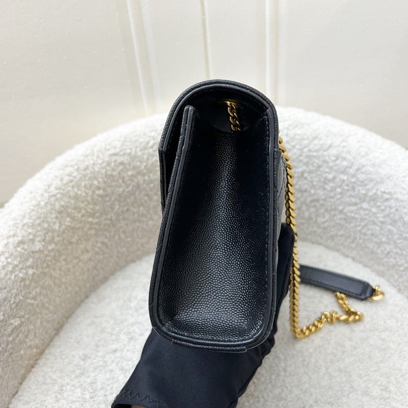 Saint Laurent YSL Small Envelope Flap in Quilted Grain De Poudre Embossed Black Leather and GHW