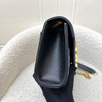 Saint Laurent YSL Small Envelope Flap in Quilted Grain De Poudre Embossed Black Leather and GHW