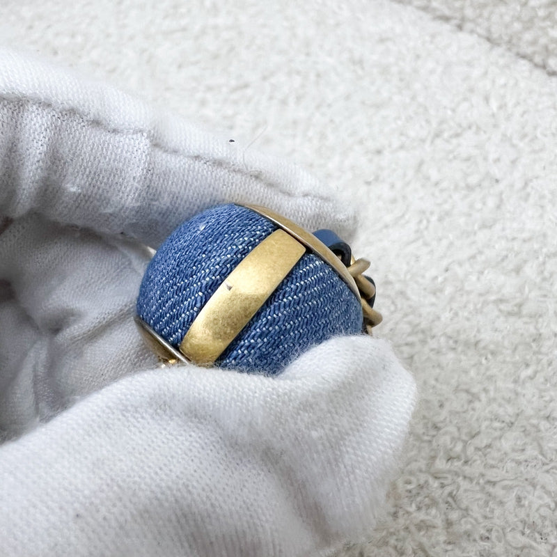 Chanel 22C Pearl Crush Flap Coin Purse / Card Holder in Denim and AGHW