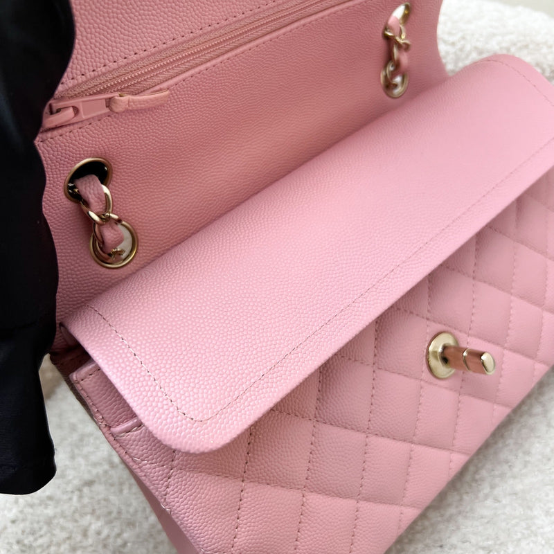 Chanel Small Classic Flap CF in 22C Sakura Pink Caviar and LGHW (Model: A01113)
