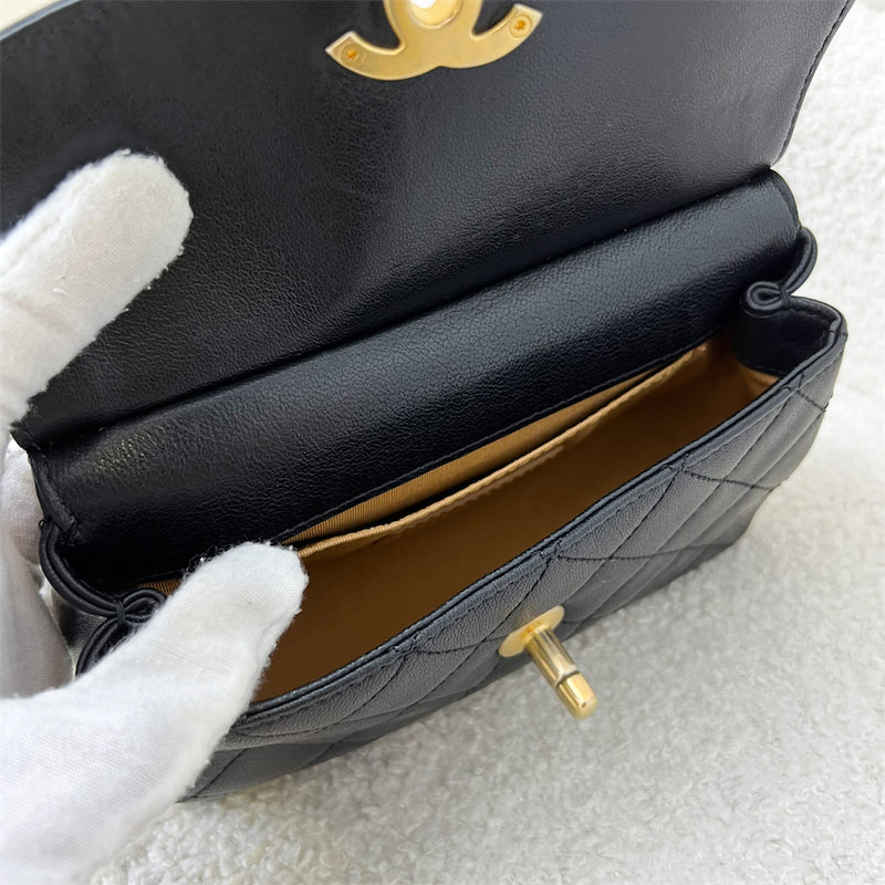 Chanel Mini Curved Flap Bag in Black Leather and AGHW