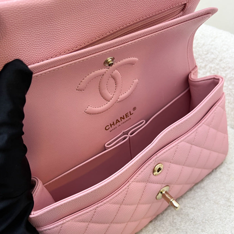 Chanel Small Classic Flap CF in 22C Sakura Pink Caviar and LGHW (Model: A01113)