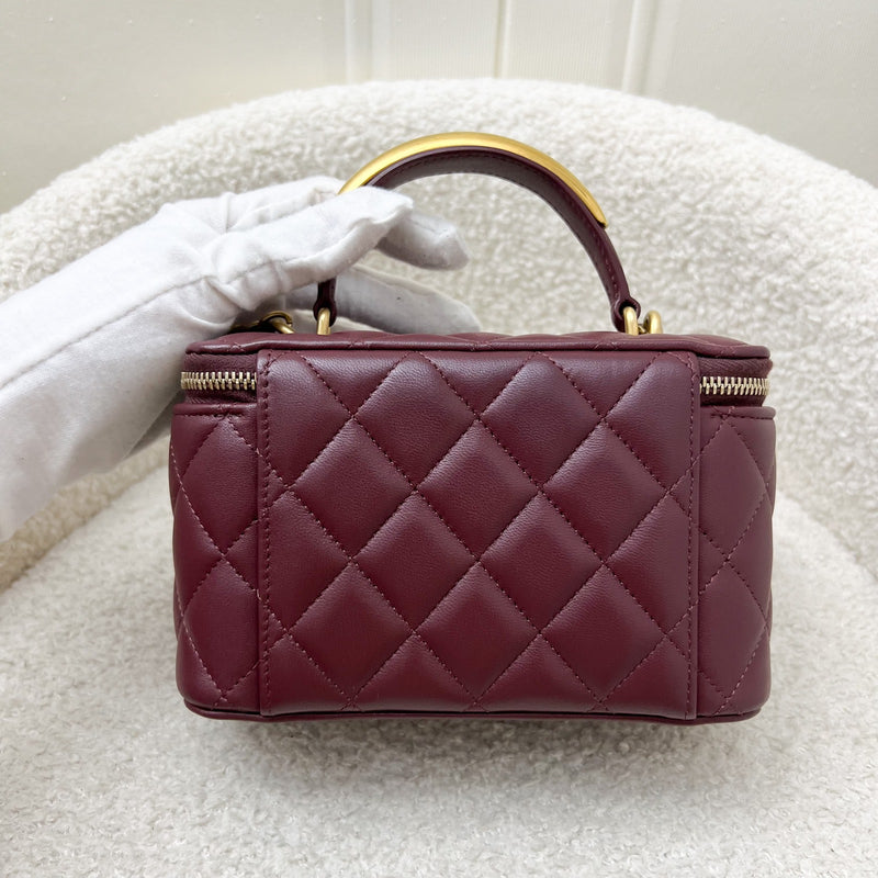 Chanel Top Handle Small Vanity in Burgundy Lambskin and AGHW