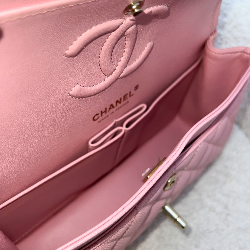 Chanel Small Classic Flap CF in 22C Sakura Pink Caviar and LGHW (Model: A01113)